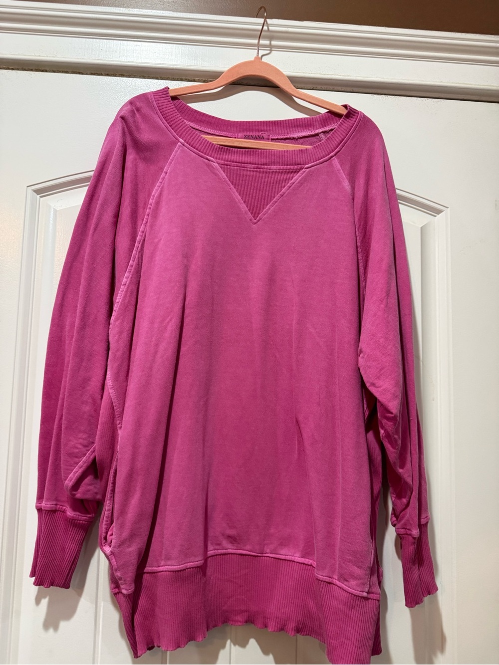 Zenana Outfitters Relaxed Scoop-Neck Sweatshirt - Magenta